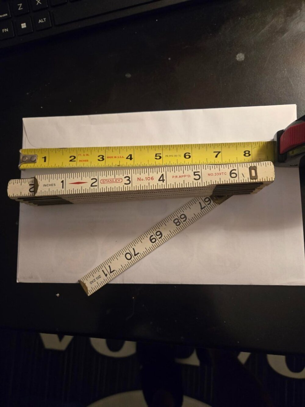 Vintage Stanley No. 106 72" Wooden Folding Extension Ruler Green End